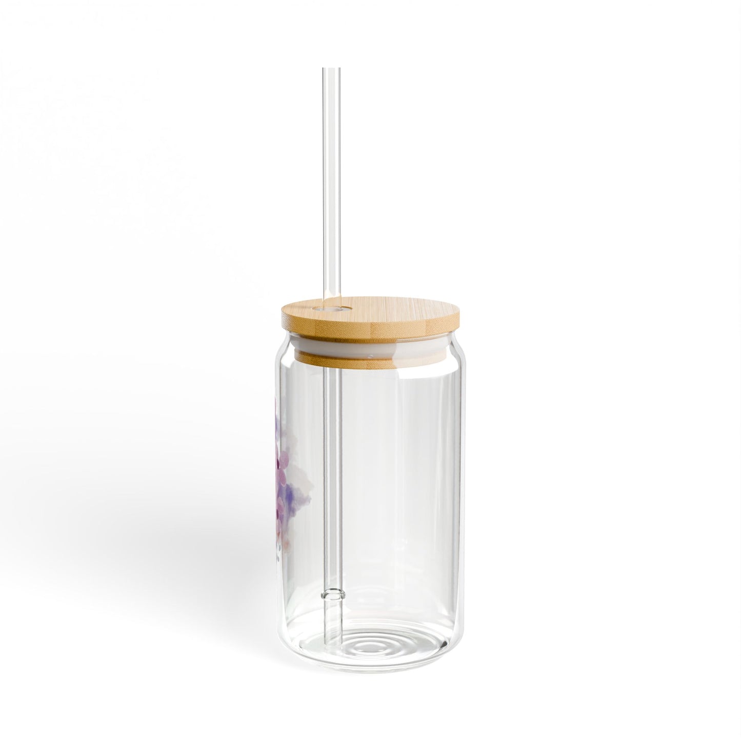 Floral Sipper Glass - 16oz Eco-Friendly Drinkware with Bamboo Lid & Straw