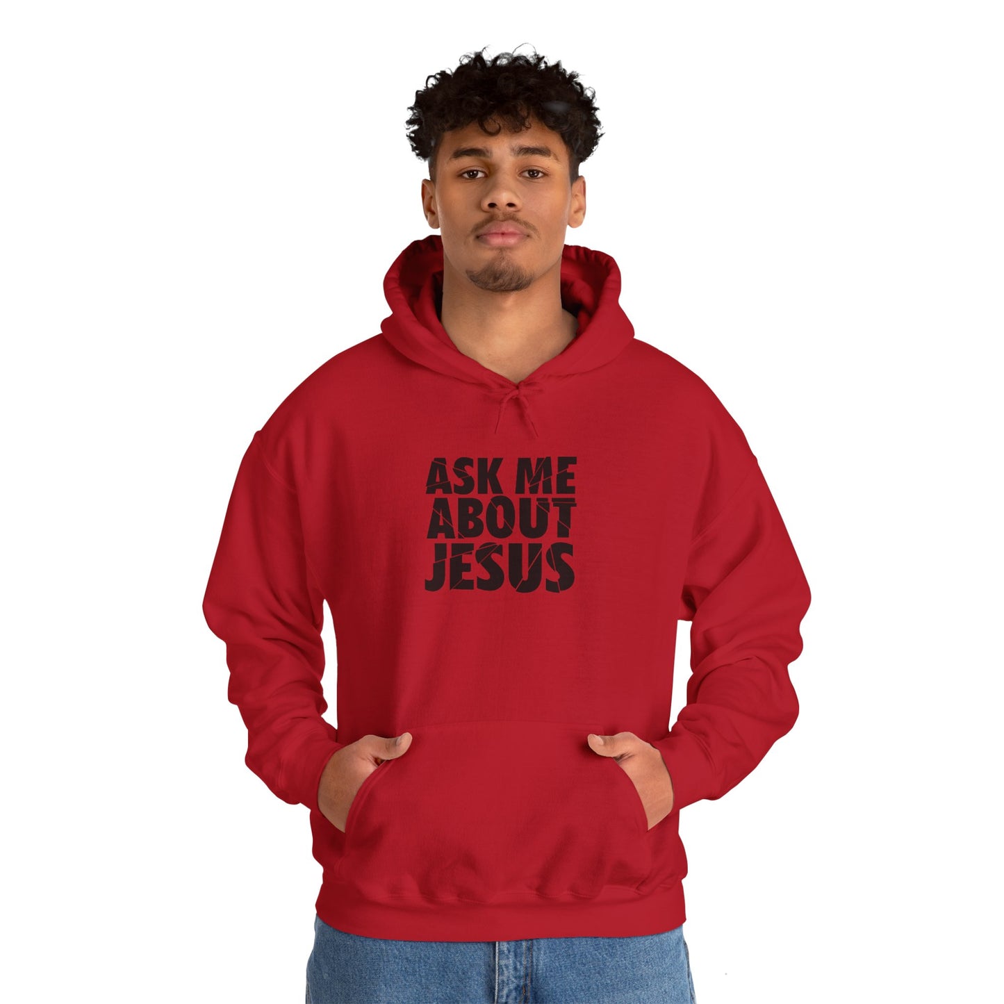 Men Hoodie - 'Ask Me About Jesus' Heavy Blend Sweatshirt for Faith Enthusiasts