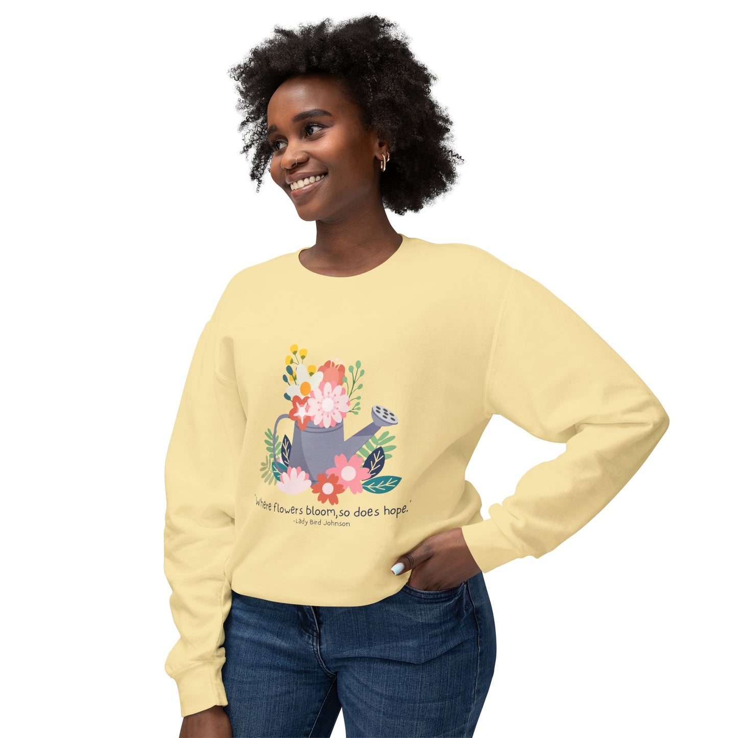 Hopeful Blooms Unisex Lightweight Crewneck Sweatshirt – Inspirational Floral Design