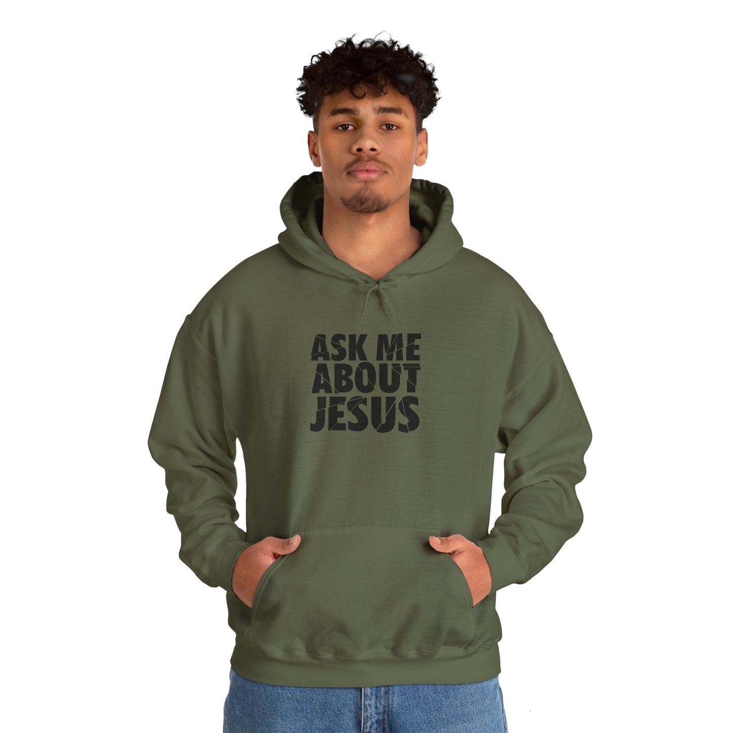 Men Hoodie - 'Ask Me About Jesus' Heavy Blend Sweatshirt for Faith Enthusiasts