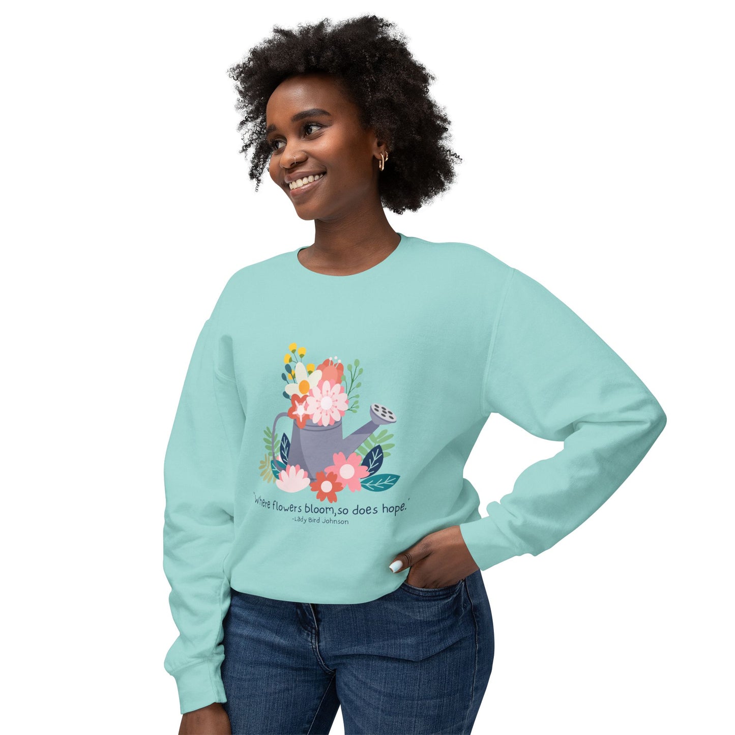 Hopeful Blooms Unisex Lightweight Crewneck Sweatshirt – Inspirational Floral Design
