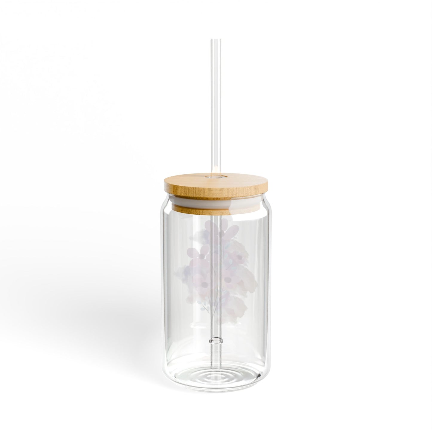 Floral Sipper Glass - 16oz Eco-Friendly Drinkware with Bamboo Lid & Straw