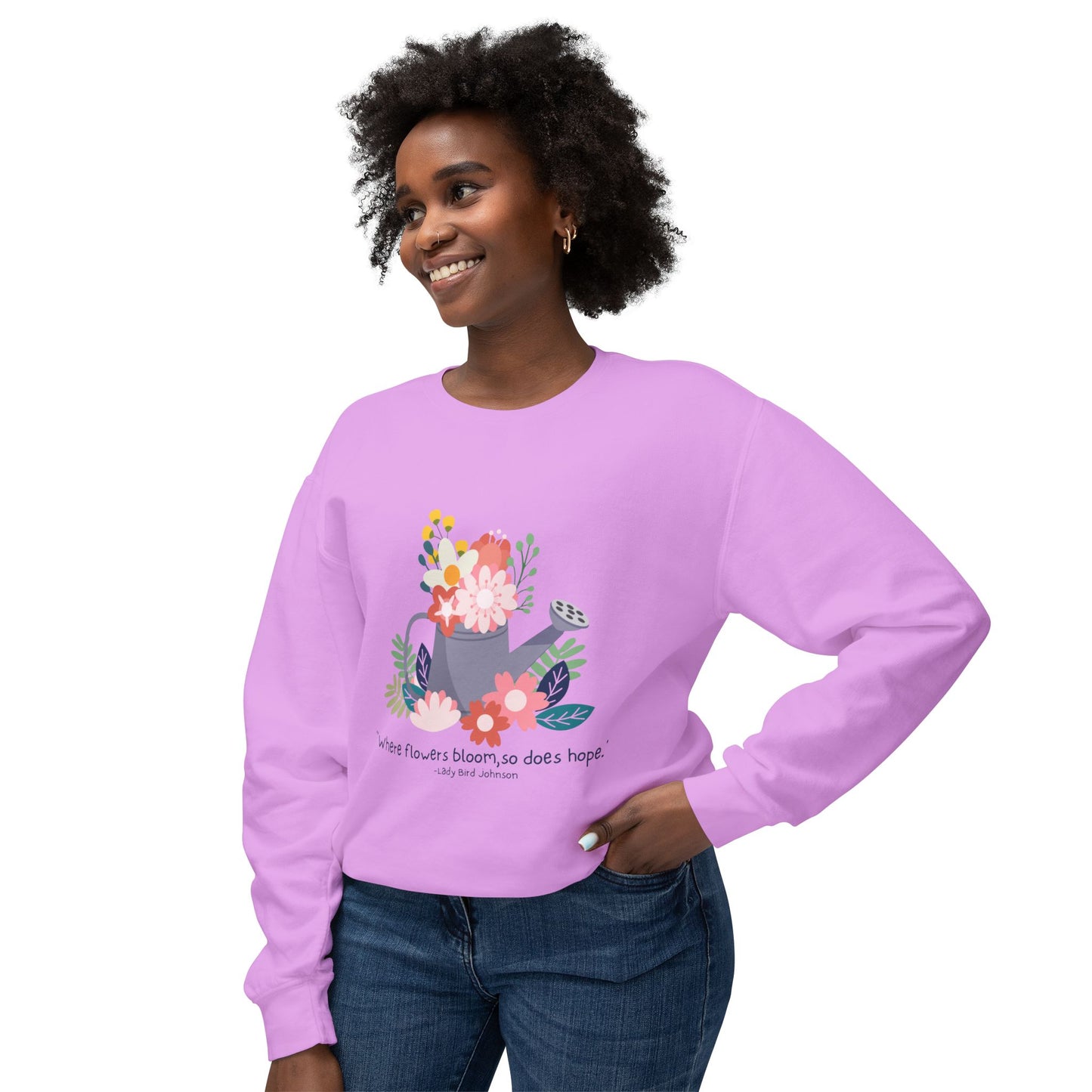 Hopeful Blooms Unisex Lightweight Crewneck Sweatshirt – Inspirational Floral Design