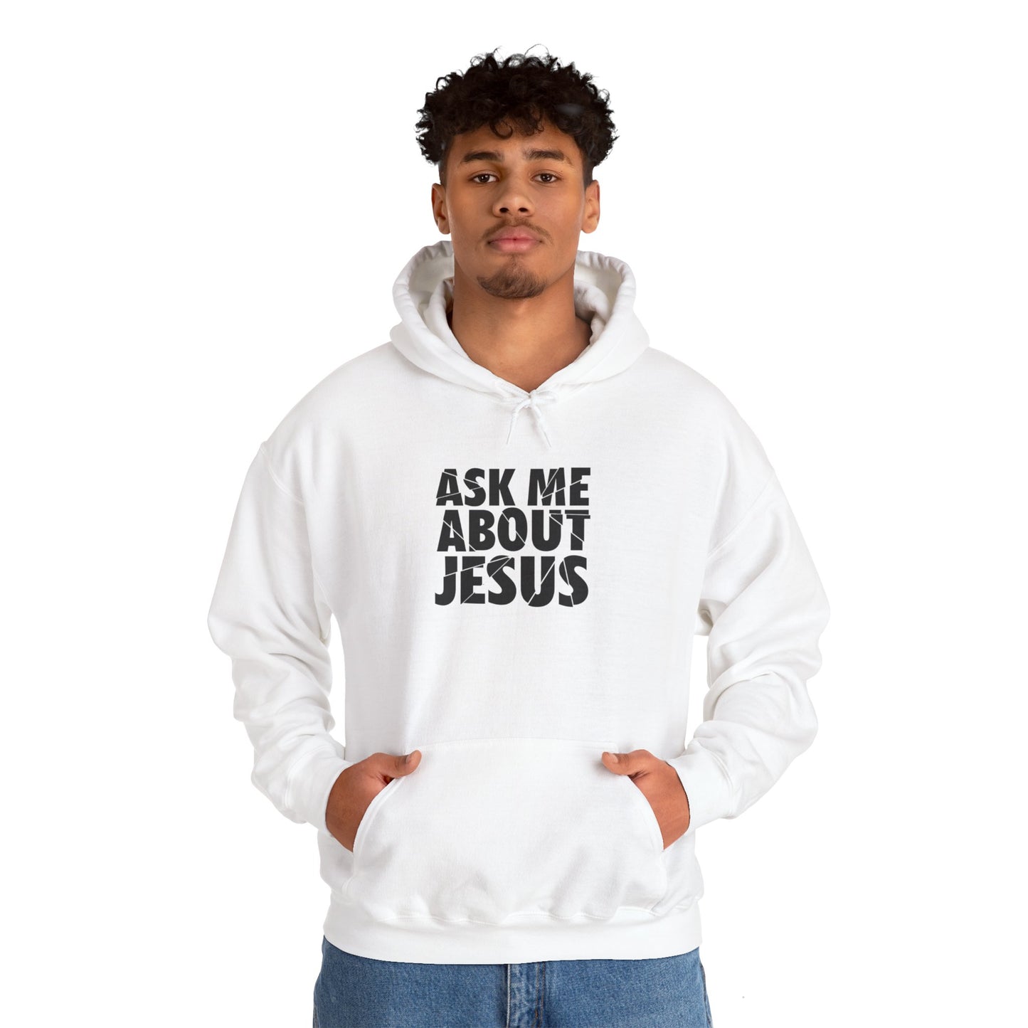 Men Hoodie - 'Ask Me About Jesus' Heavy Blend Sweatshirt for Faith Enthusiasts