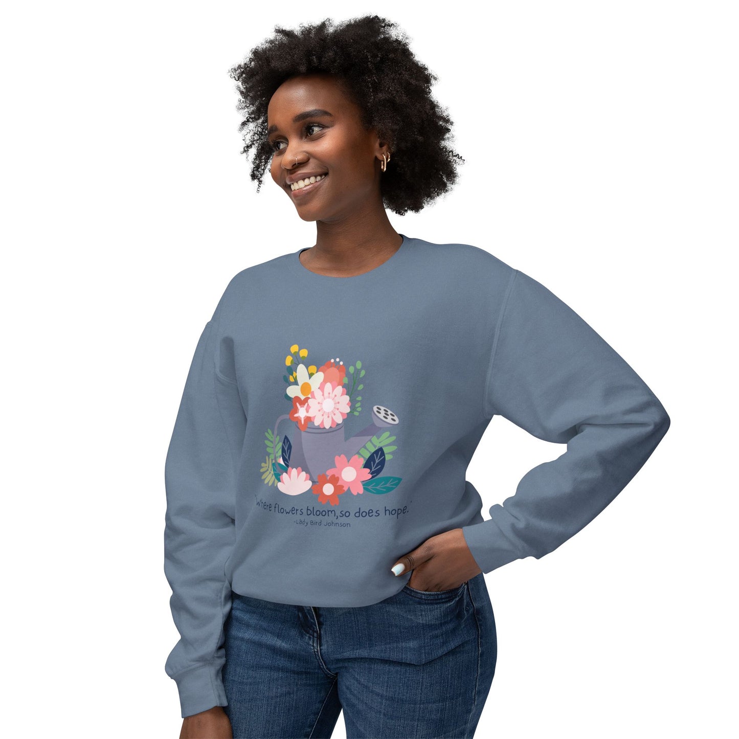Hopeful Blooms Unisex Lightweight Crewneck Sweatshirt – Inspirational Floral Design
