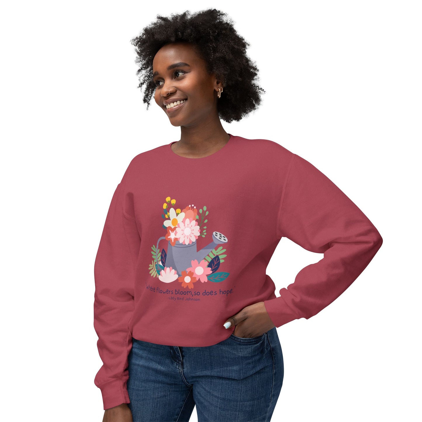 Hopeful Blooms Unisex Lightweight Crewneck Sweatshirt – Inspirational Floral Design