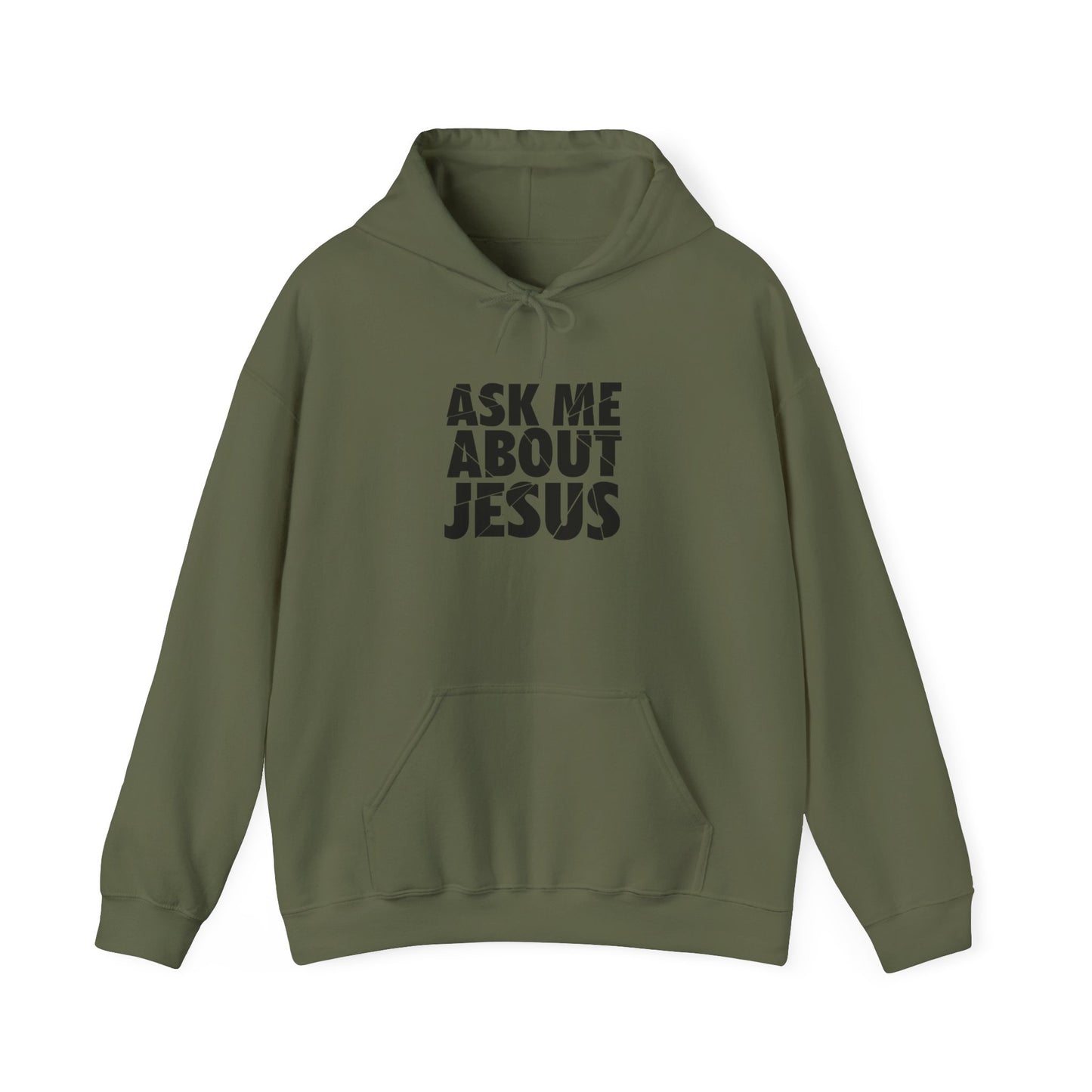 Men Hoodie - 'Ask Me About Jesus' Heavy Blend Sweatshirt for Faith Enthusiasts