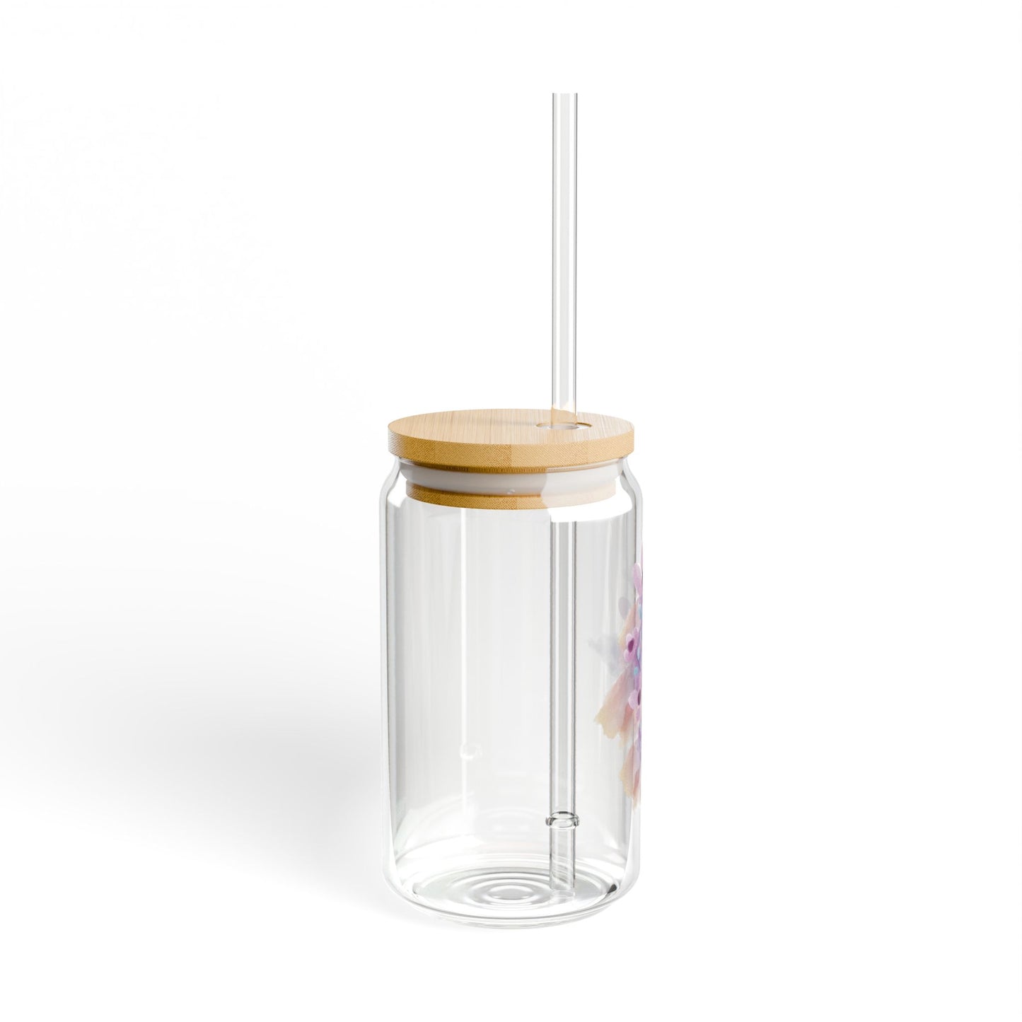 Floral Sipper Glass - 16oz Eco-Friendly Drinkware with Bamboo Lid & Straw