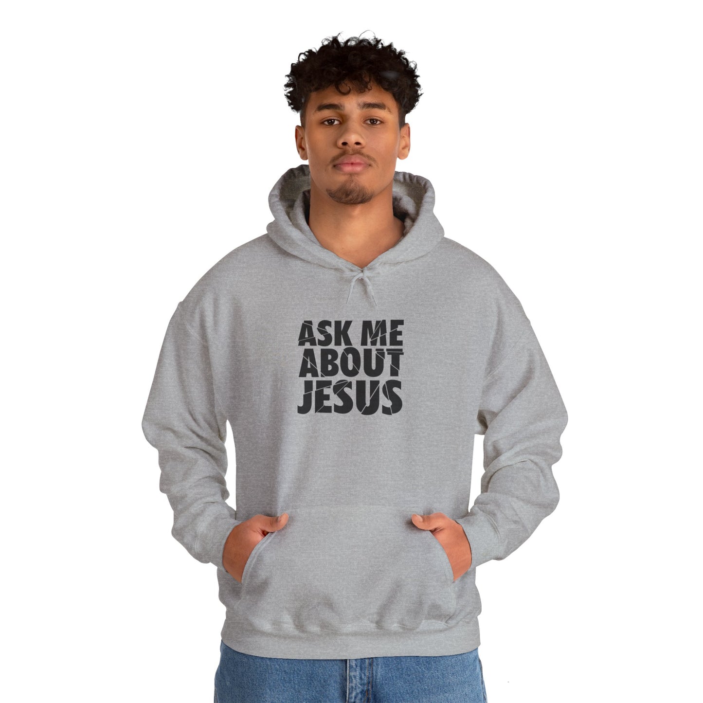 Men Hoodie - 'Ask Me About Jesus' Heavy Blend Sweatshirt for Faith Enthusiasts
