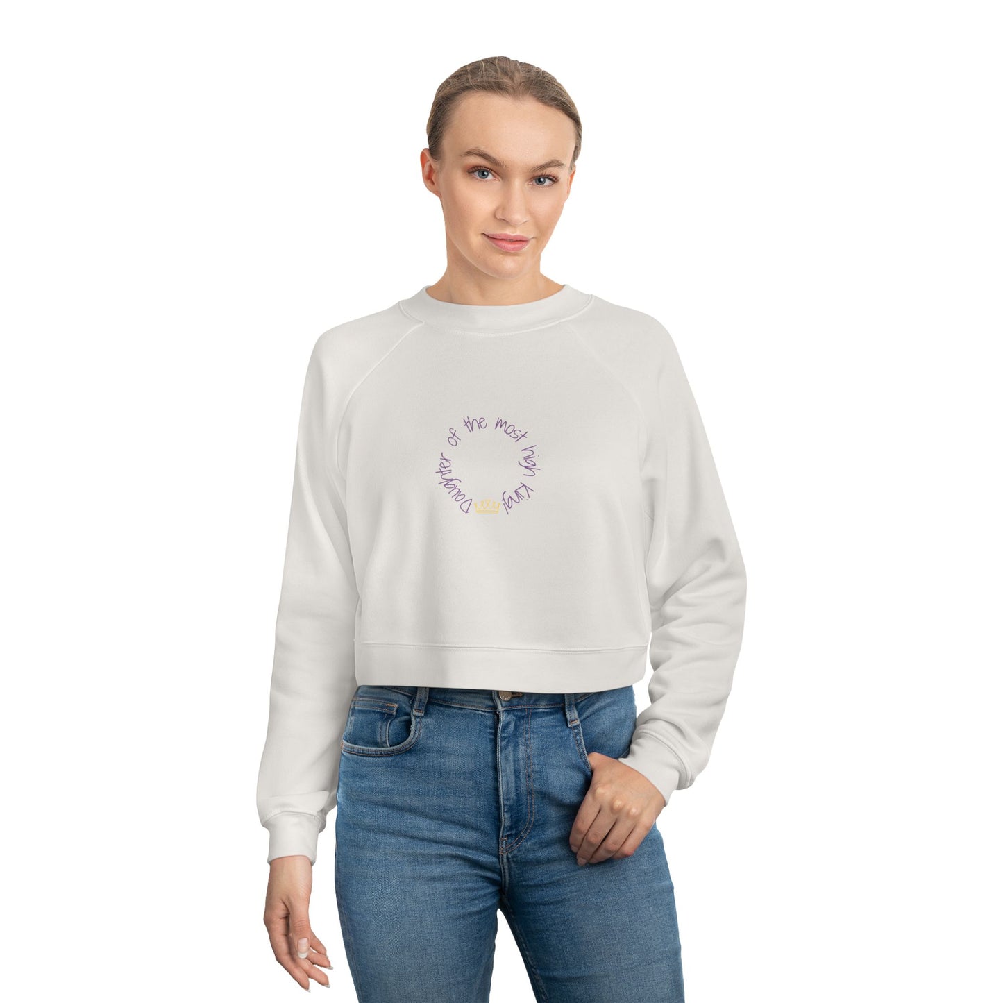 Daughter of the most high King- Women's Cropped Fleece Pullover - Stylish Christian Apparel for Every Occasion