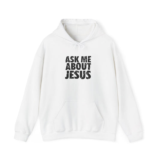 Men Hoodie - 'Ask Me About Jesus' Heavy Blend Sweatshirt for Faith Enthusiasts