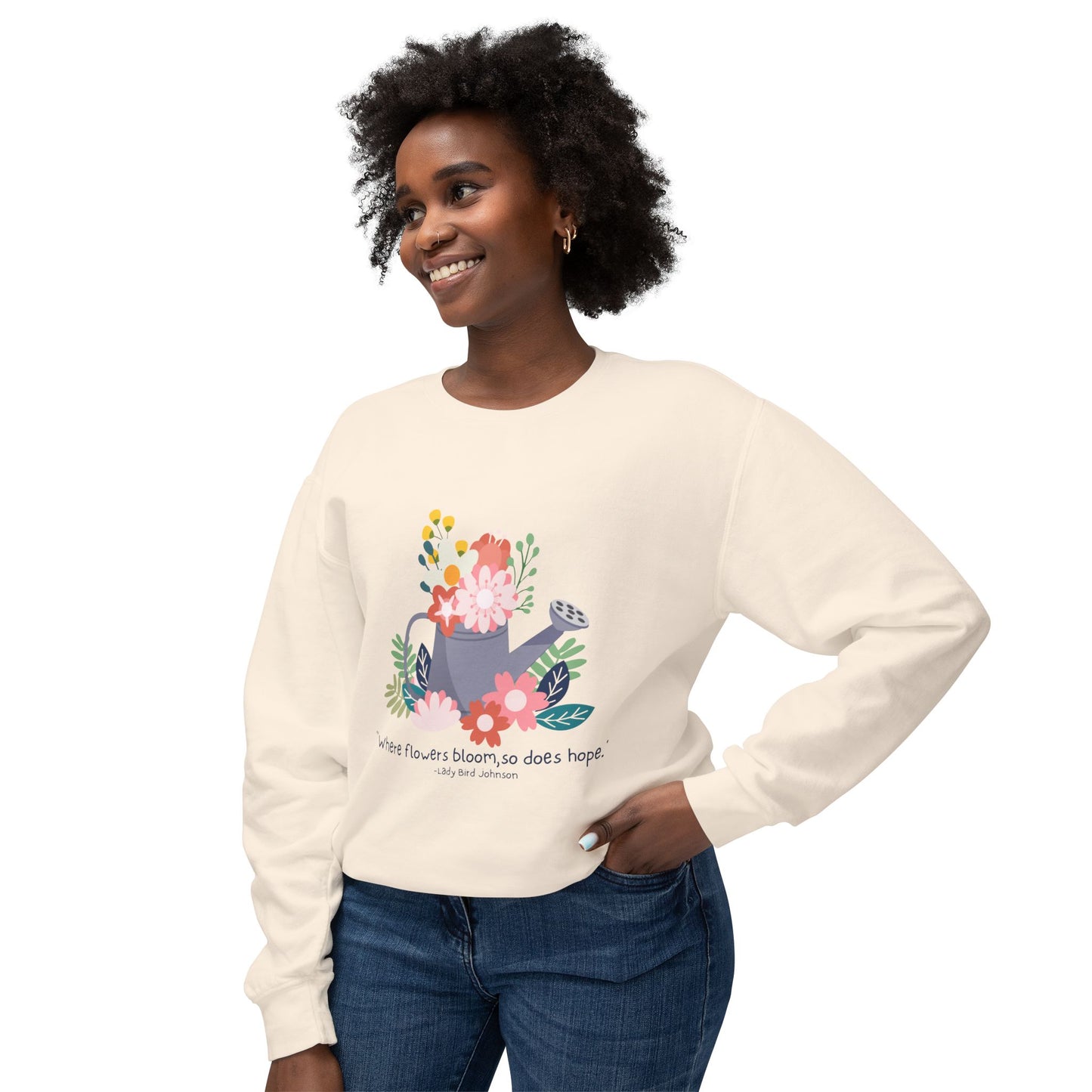 Hopeful Blooms Unisex Lightweight Crewneck Sweatshirt – Inspirational Floral Design