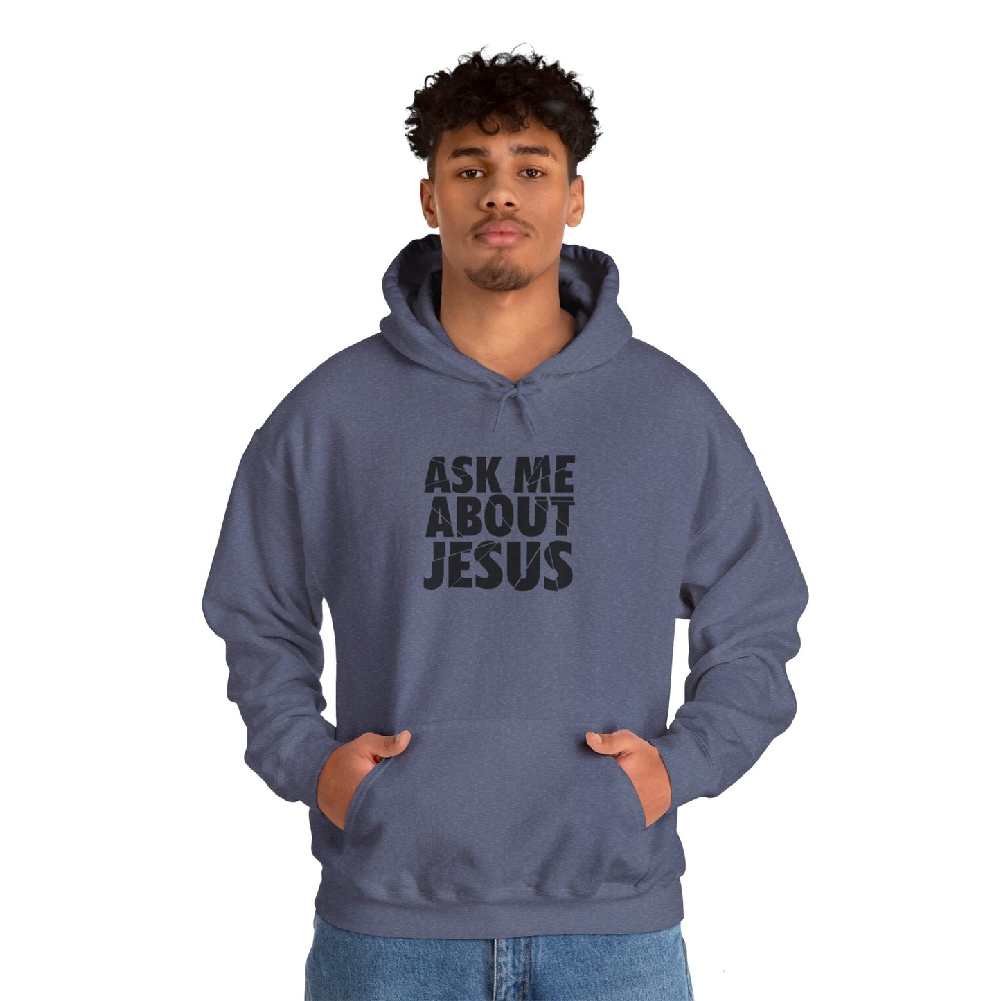 Men Hoodie - 'Ask Me About Jesus' Heavy Blend Sweatshirt for Faith Enthusiasts