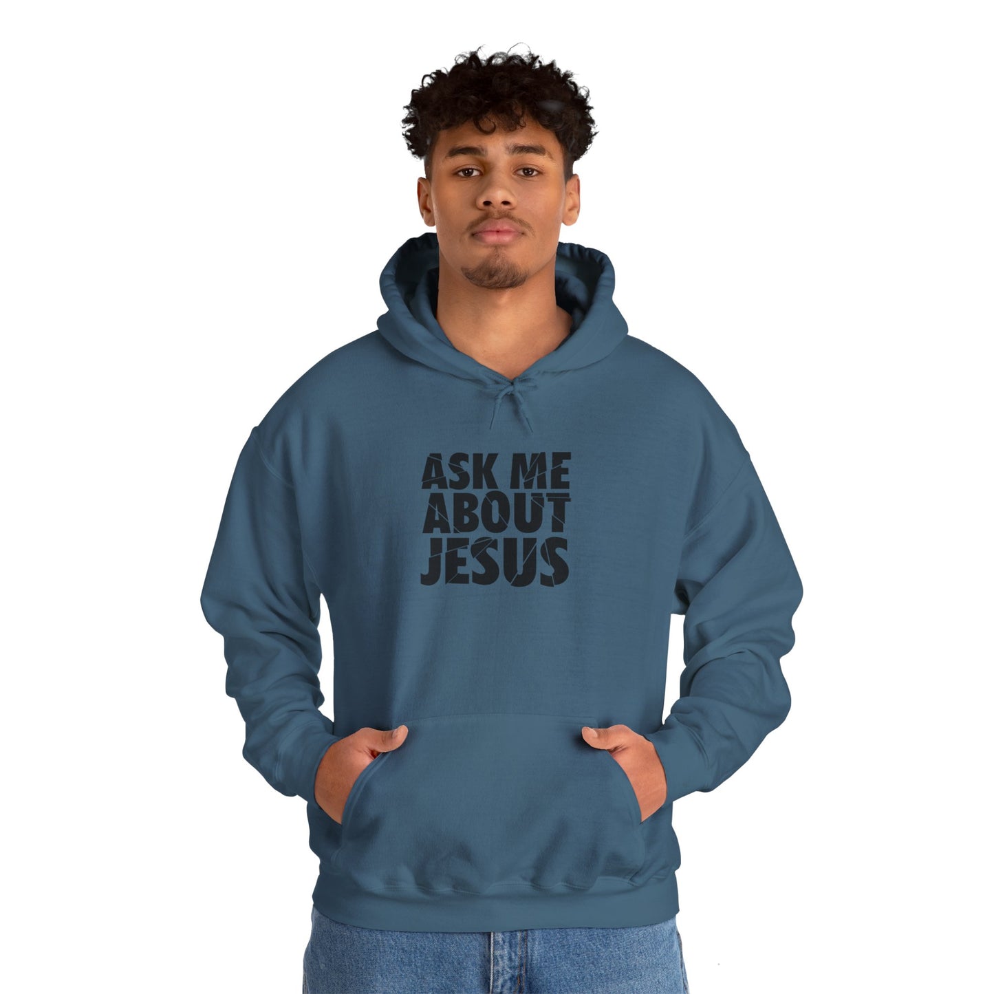 Men Hoodie - 'Ask Me About Jesus' Heavy Blend Sweatshirt for Faith Enthusiasts
