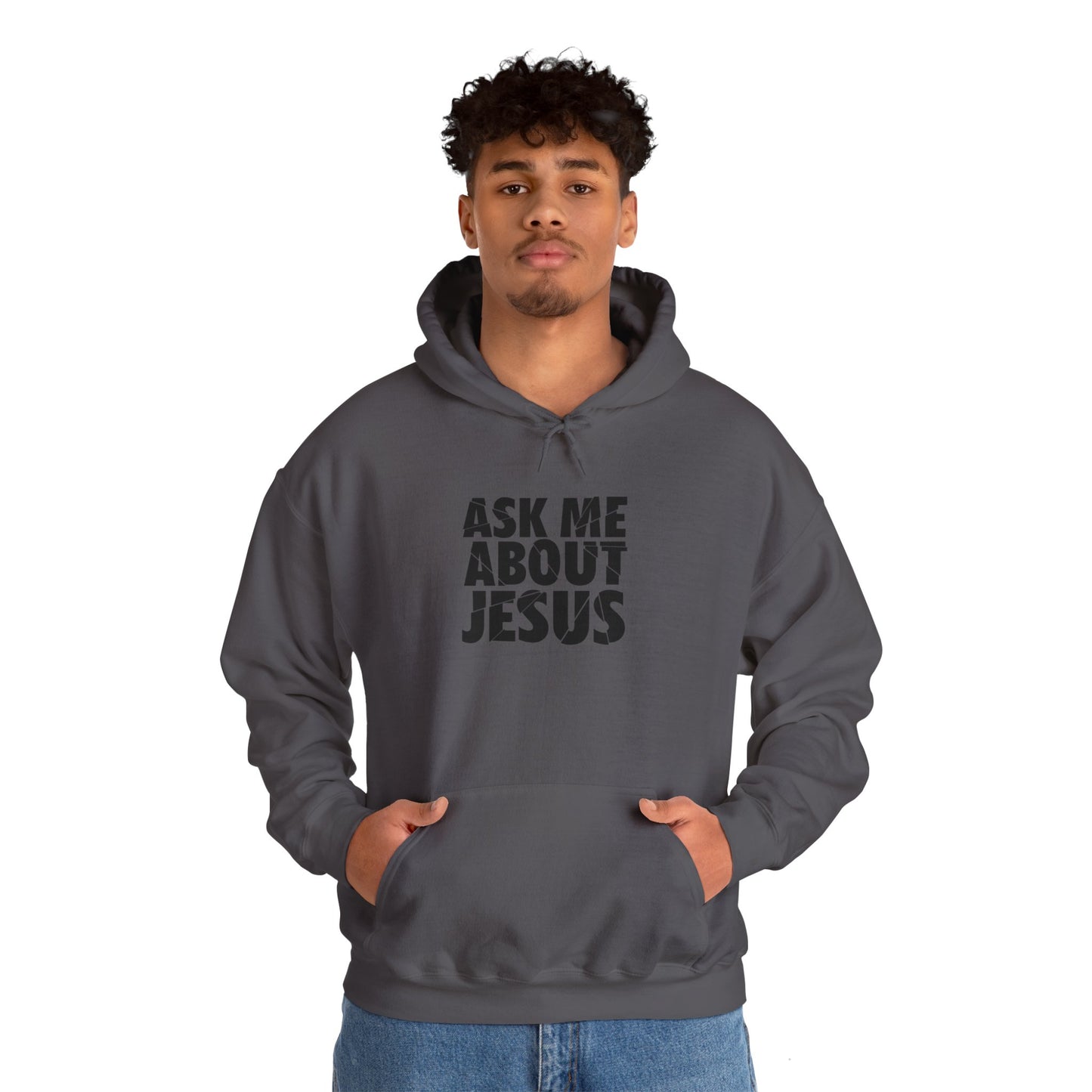 Men Hoodie - 'Ask Me About Jesus' Heavy Blend Sweatshirt for Faith Enthusiasts
