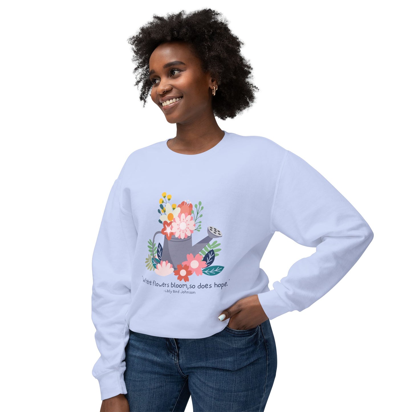 Hopeful Blooms Unisex Lightweight Crewneck Sweatshirt – Inspirational Floral Design