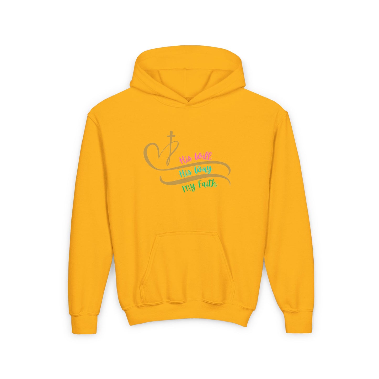 Youth Hooded Sweatshirt - 'His Will, His Way, My Faith' Valentina's Design