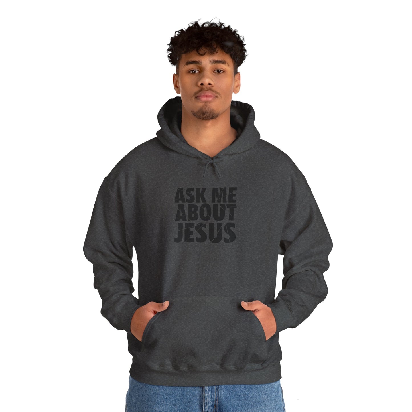 Men Hoodie - 'Ask Me About Jesus' Heavy Blend Sweatshirt for Faith Enthusiasts