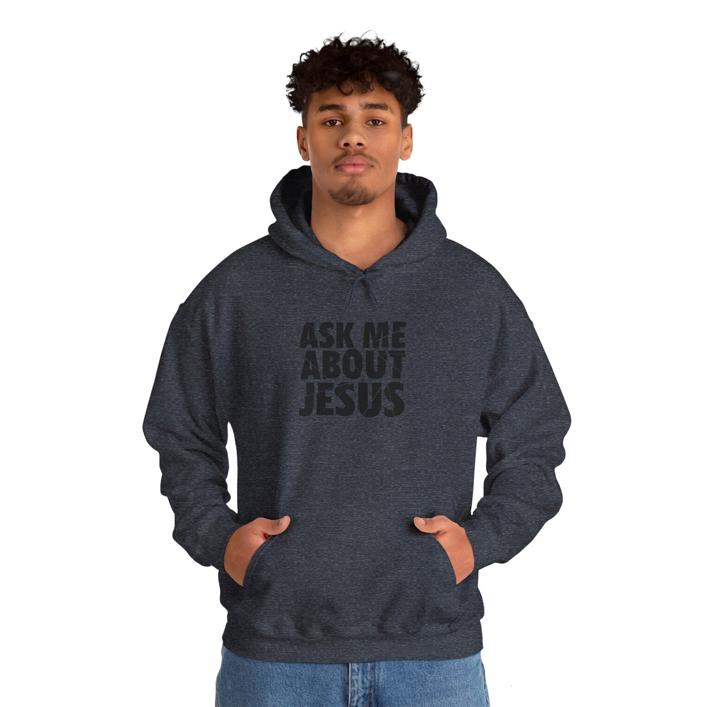 Men Hoodie - 'Ask Me About Jesus' Heavy Blend Sweatshirt for Faith Enthusiasts