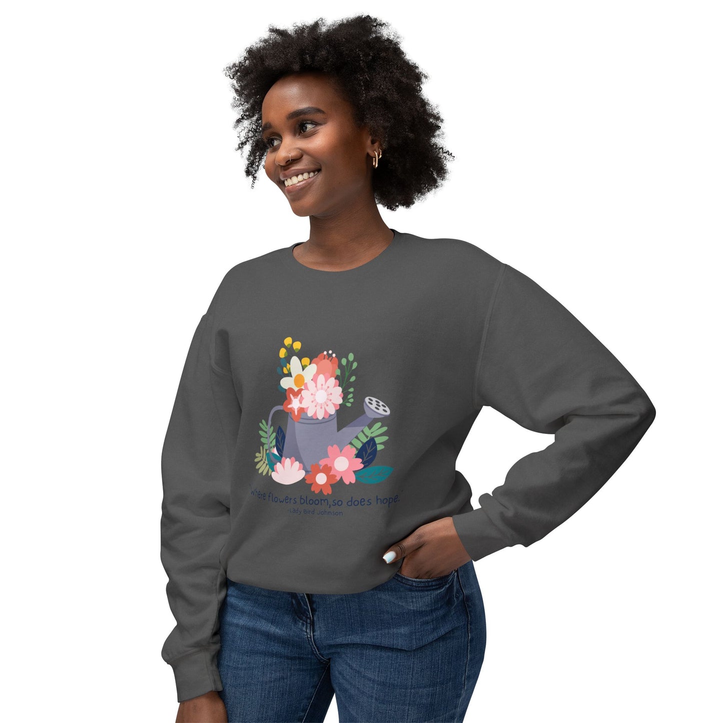 Hopeful Blooms Unisex Lightweight Crewneck Sweatshirt – Inspirational Floral Design