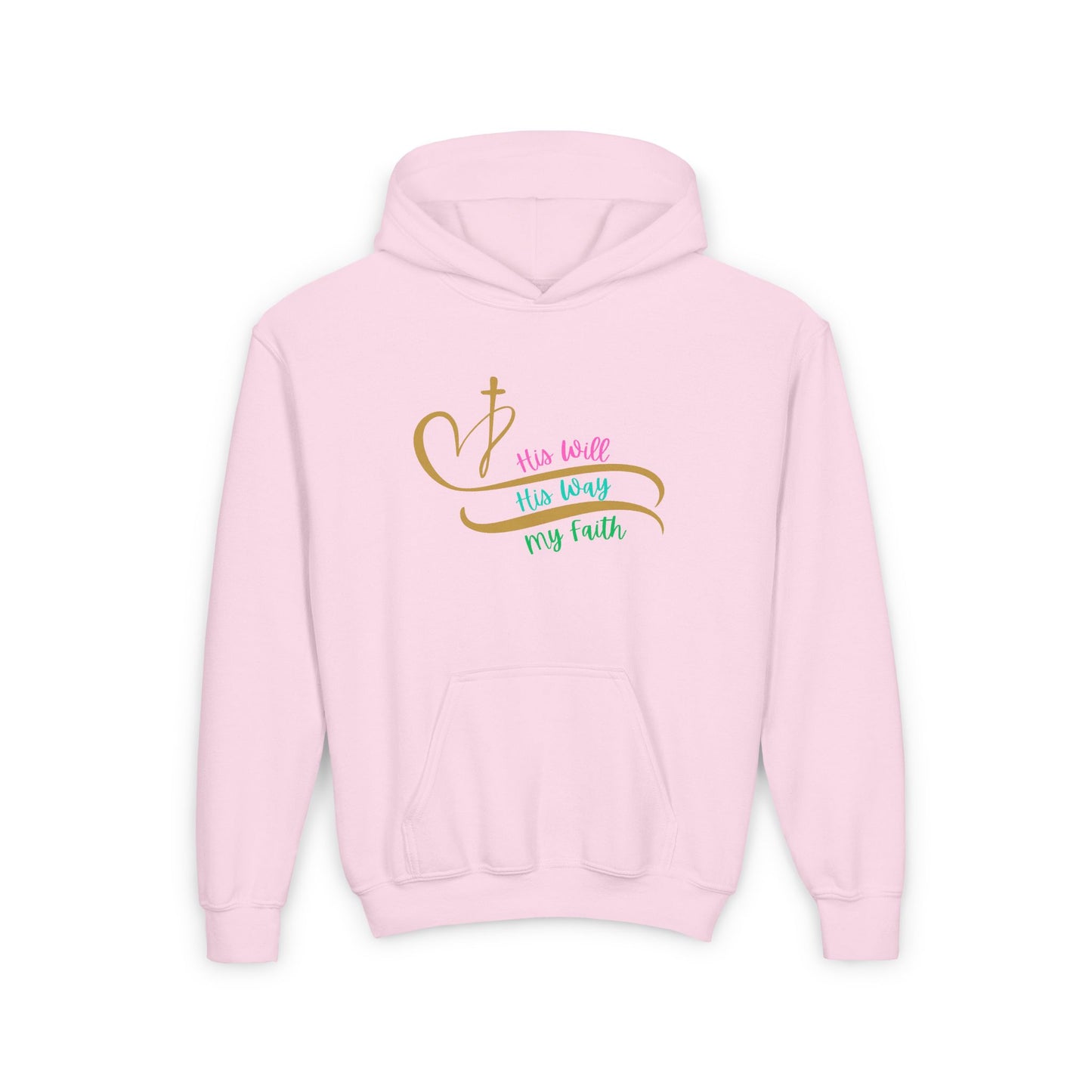 Youth Hooded Sweatshirt - 'His Will, His Way, My Faith' Valentina's Design