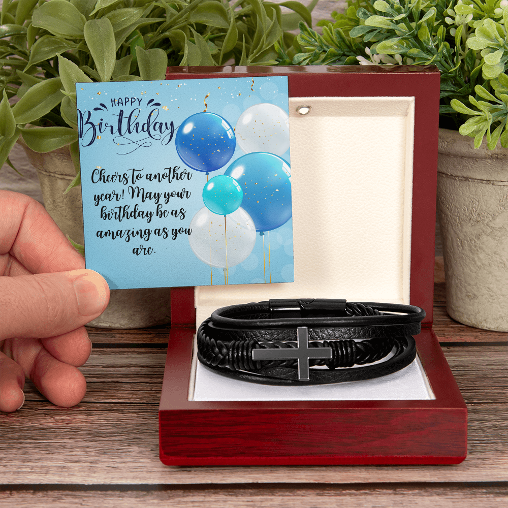 Men's Cross Leather Bracelet